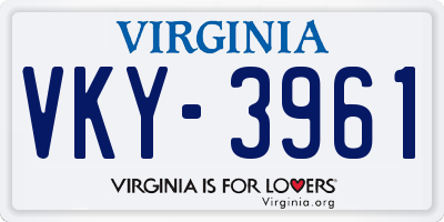 VA license plate VKY3961