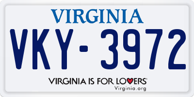 VA license plate VKY3972