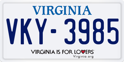 VA license plate VKY3985