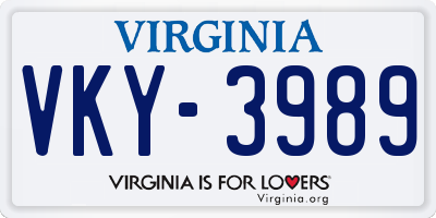 VA license plate VKY3989