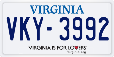VA license plate VKY3992