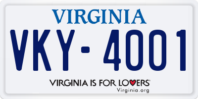 VA license plate VKY4001