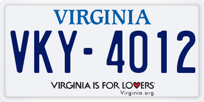 VA license plate VKY4012