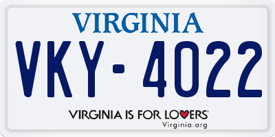 VA license plate VKY4022