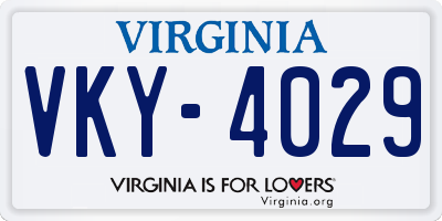 VA license plate VKY4029