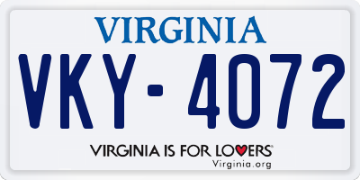 VA license plate VKY4072