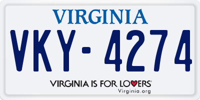 VA license plate VKY4274