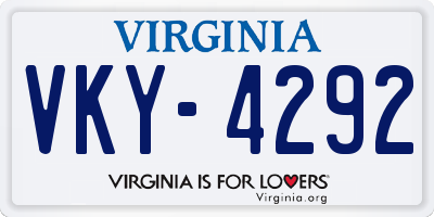 VA license plate VKY4292