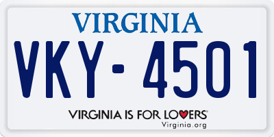 VA license plate VKY4501