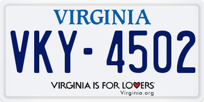 VA license plate VKY4502