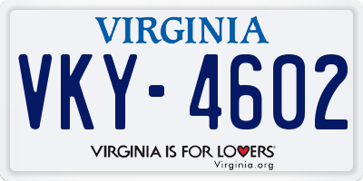 VA license plate VKY4602
