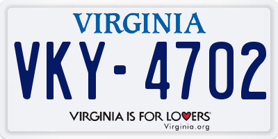 VA license plate VKY4702
