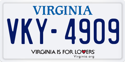 VA license plate VKY4909