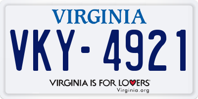 VA license plate VKY4921