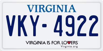 VA license plate VKY4922