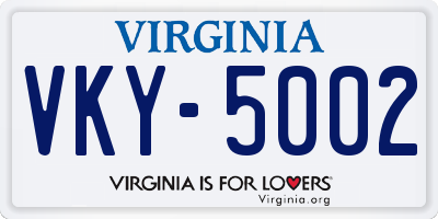 VA license plate VKY5002