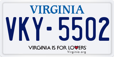 VA license plate VKY5502
