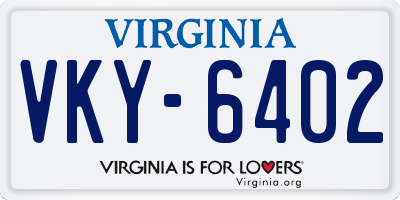VA license plate VKY6402