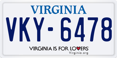 VA license plate VKY6478