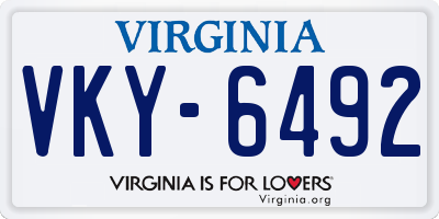 VA license plate VKY6492