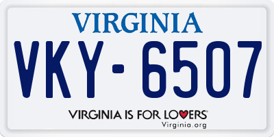 VA license plate VKY6507