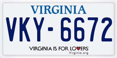 VA license plate VKY6672