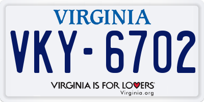 VA license plate VKY6702