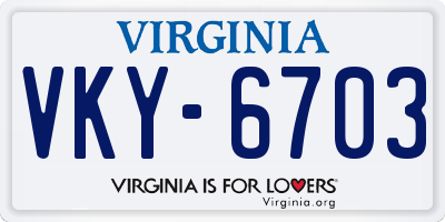 VA license plate VKY6703