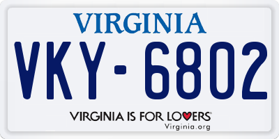 VA license plate VKY6802