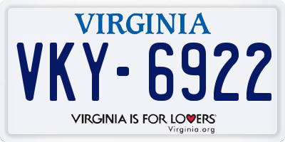 VA license plate VKY6922
