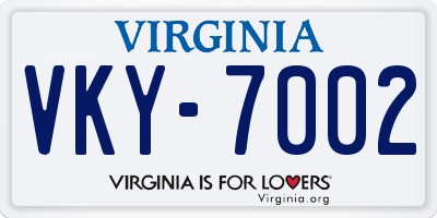 VA license plate VKY7002