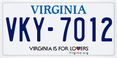 VA license plate VKY7012
