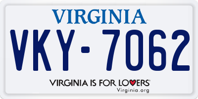 VA license plate VKY7062
