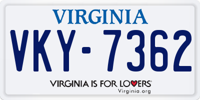 VA license plate VKY7362