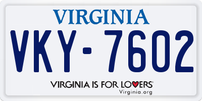 VA license plate VKY7602