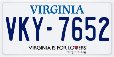 VA license plate VKY7652