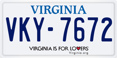 VA license plate VKY7672