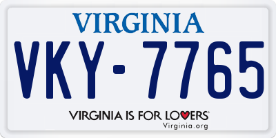 VA license plate VKY7765