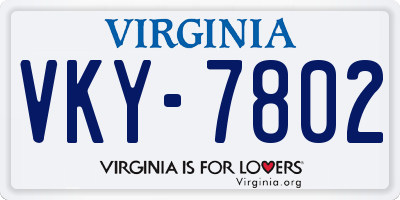 VA license plate VKY7802