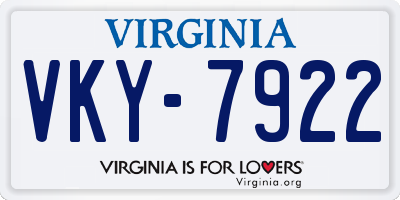 VA license plate VKY7922