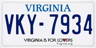 VA license plate VKY7934