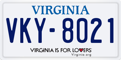 VA license plate VKY8021