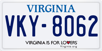 VA license plate VKY8062
