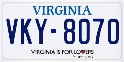 VA license plate VKY8070