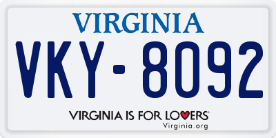 VA license plate VKY8092
