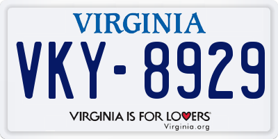 VA license plate VKY8929