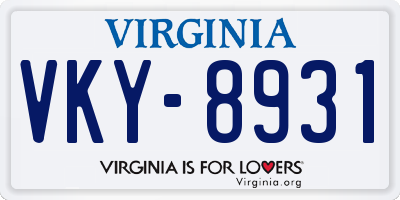VA license plate VKY8931