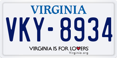 VA license plate VKY8934