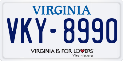 VA license plate VKY8990