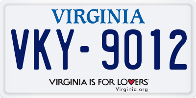 VA license plate VKY9012